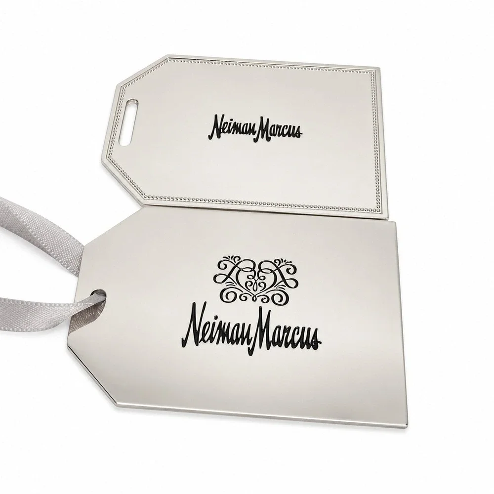 Neiman Marcus OS Metal Gift Tags Silver Heart of Giving Holiday Ornaments Set 2